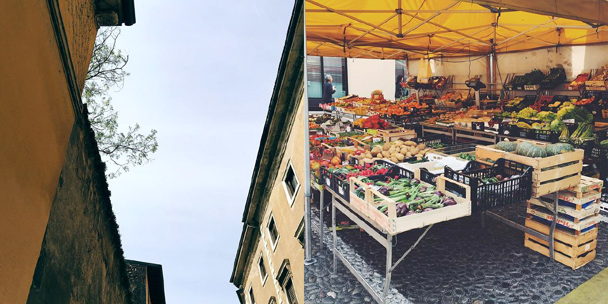 Eine Fotocollage zeigt zwei Bilder aus Castiglione delle Stiviere, Italien