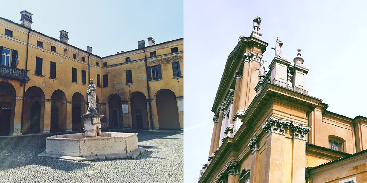 Eine Fotocollage zeigt zwei Bilder aus Castiglione delle Stiviere, Italien