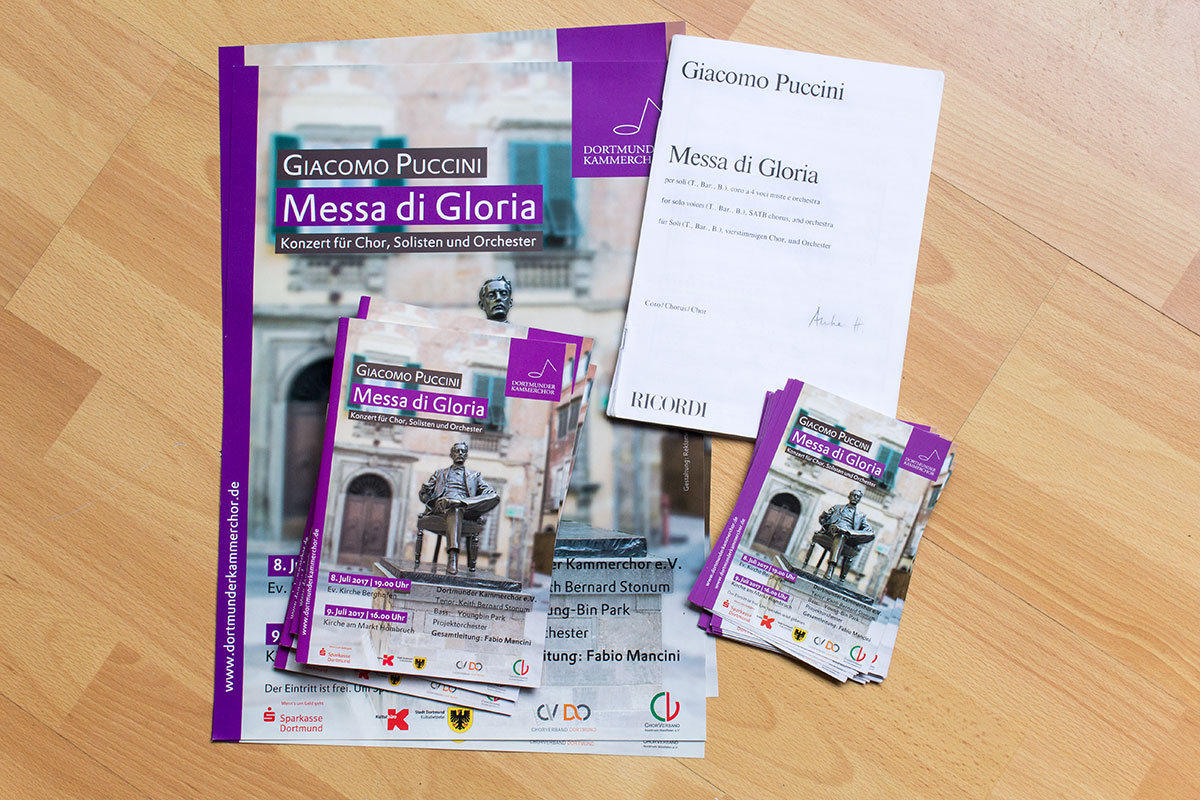 Plakate, Programmhefte und Flyer Messa di Gloria mit dem Dortmunder Kammerchor